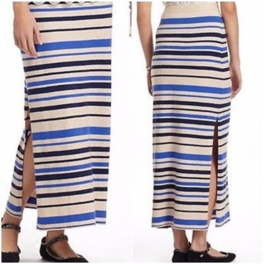 SPARROW lambswool angora striped knit sweater maxi skirt
